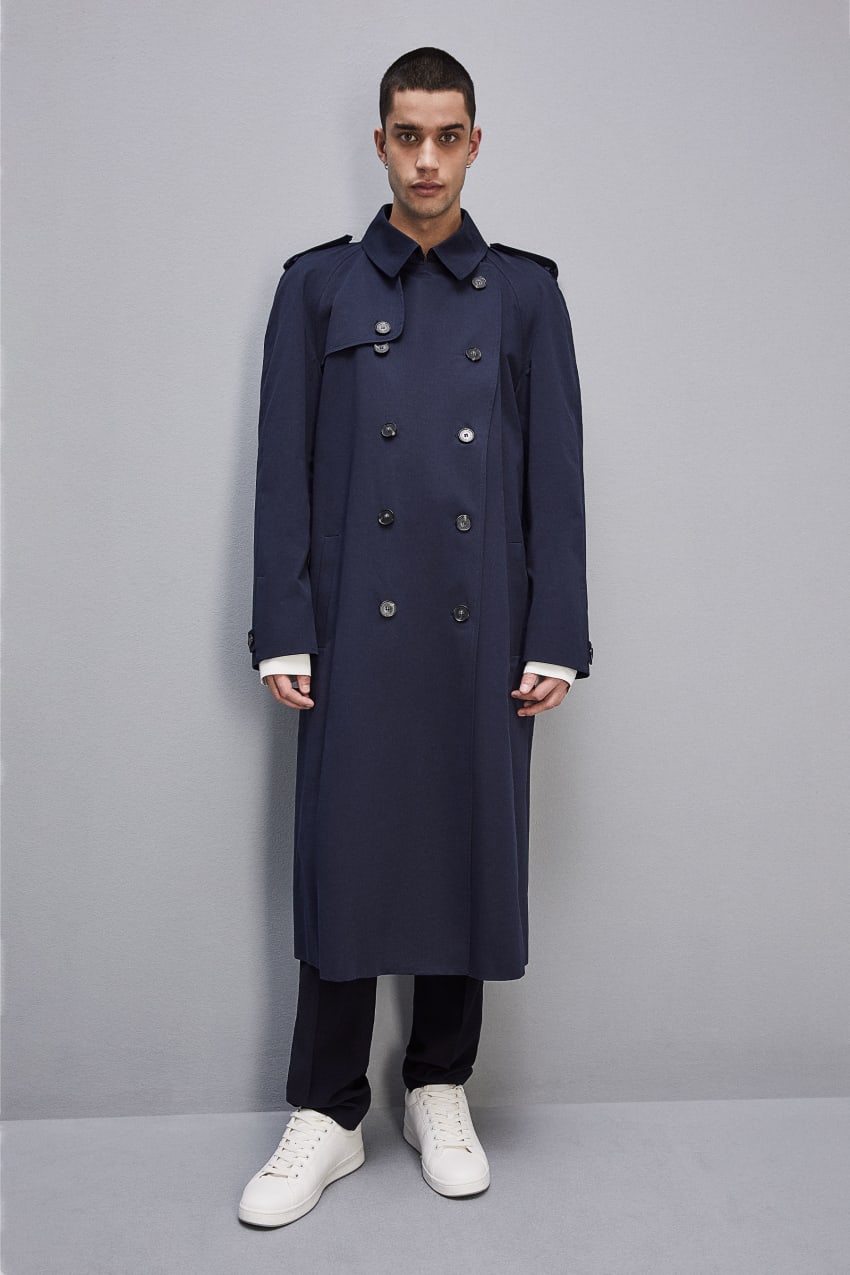 Patrizia Pepe Double-breasted Cotton Gabardine Trench Coat Kék | KGBNP1802