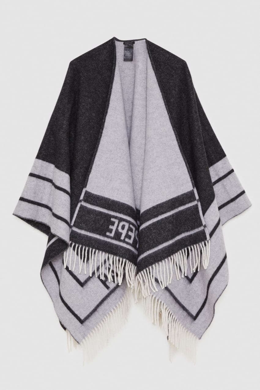 Patrizia Pepe Double-faced Fringed Poncho Fekete | QMBEY0243