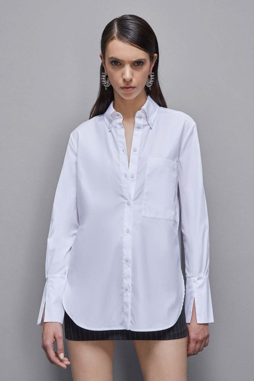 Patrizia Pepe Essential Cotton Shirt With Pocket Fehér | UADFJ6895