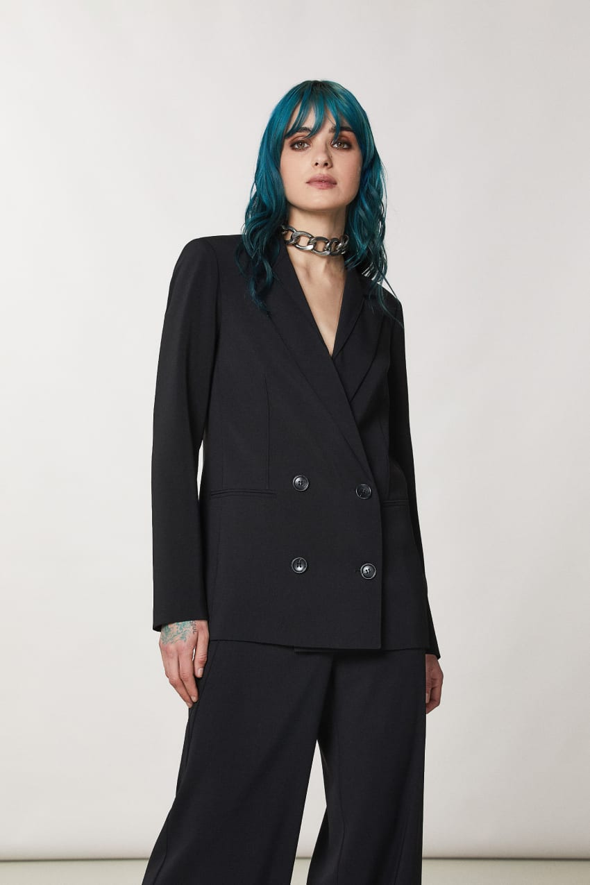 Patrizia Pepe Essential Double-breasted Jacket Fekete | BFTDS1352