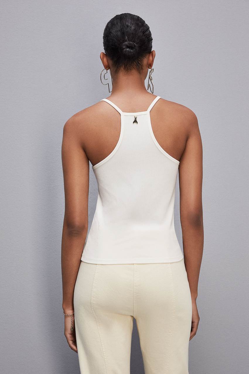 Patrizia Pepe Essential Ribbed Viscose Tank Top Fehér | PTDGJ7513