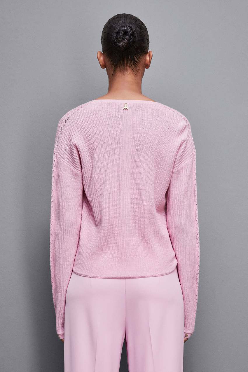 Patrizia Pepe Essential Wool Ribbed Sweater Rózsaszín | RALXD0796