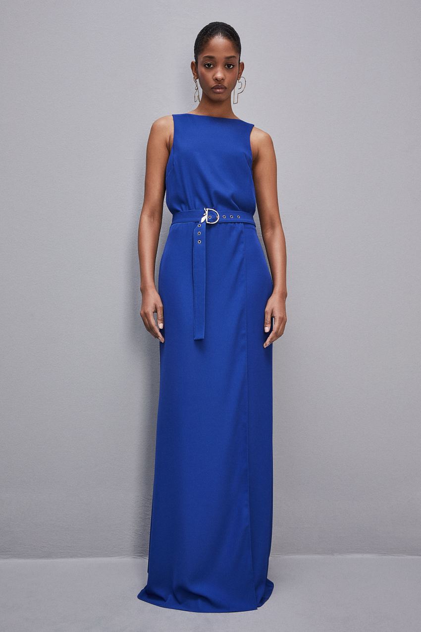 Patrizia Pepe Extra Long Soft Sleeveless Dress In Twill Világos Kék | HTUEP6134