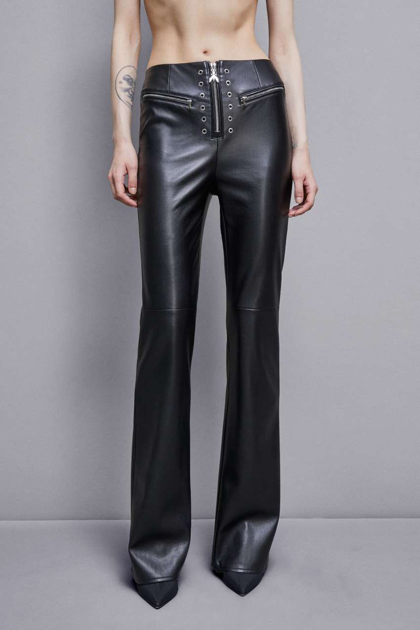 Patrizia Pepe Faux Leather High-waisted Flared Pants Fekete | YQFBC3260