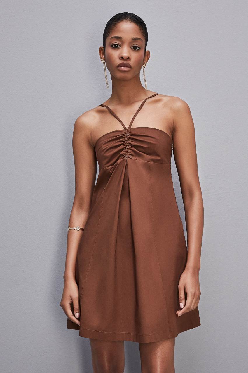 Patrizia Pepe Flared Mini Dress With Bare Shoulders Barna | NAGMR6895