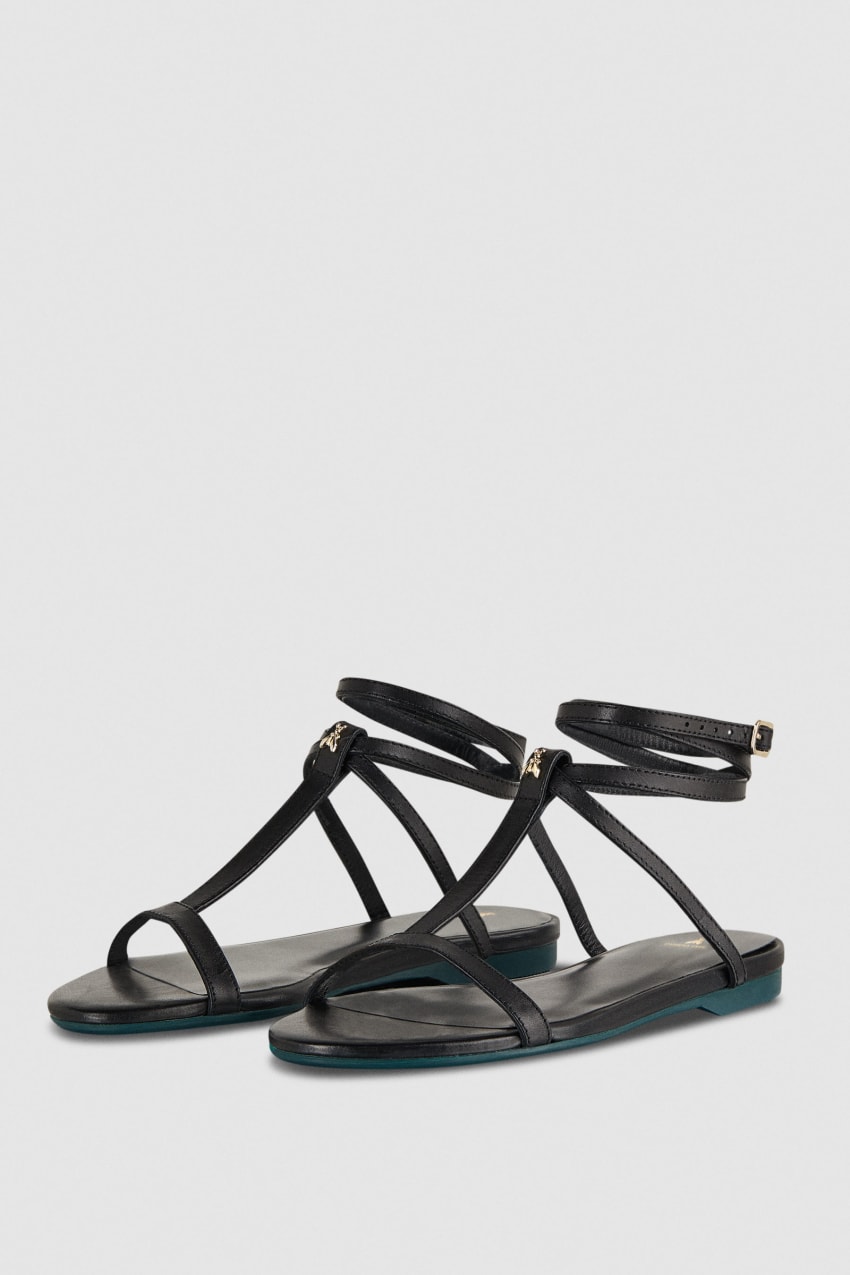 Patrizia Pepe Flat Sandals With Ankle Strap Fekete | UVAMT3071