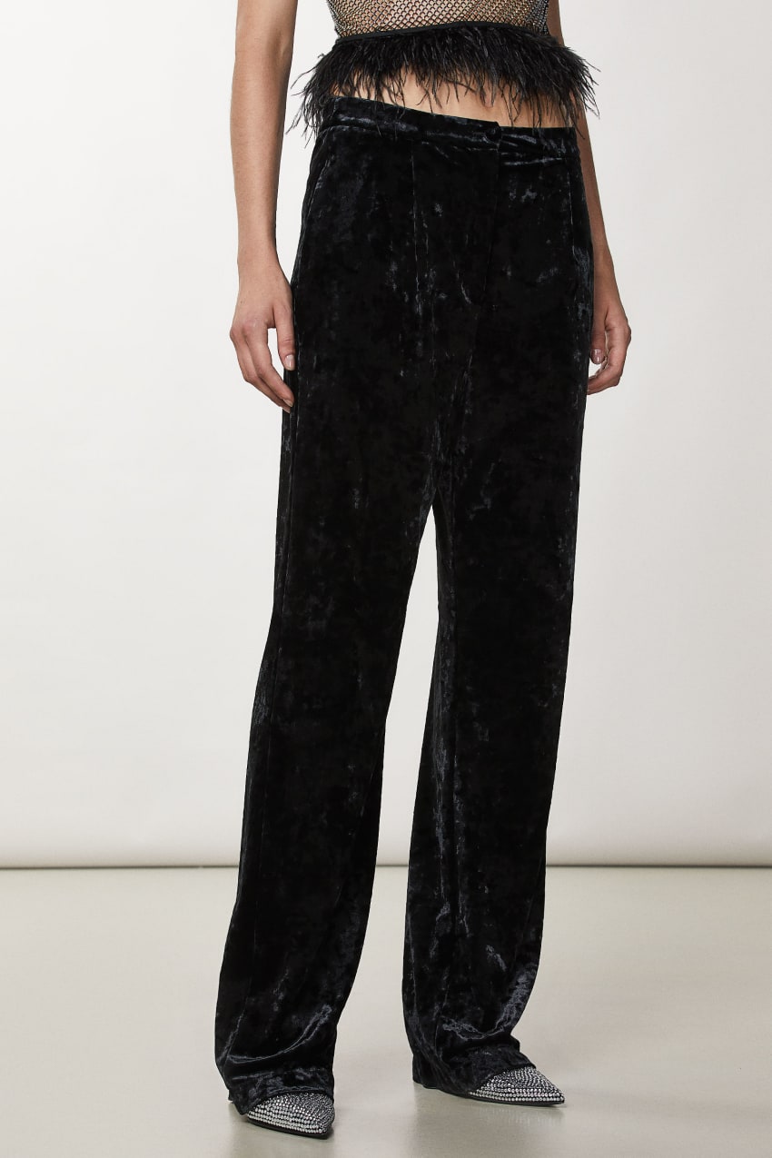 Patrizia Pepe Flowing Velvet Pants Fekete | SHJRA3428