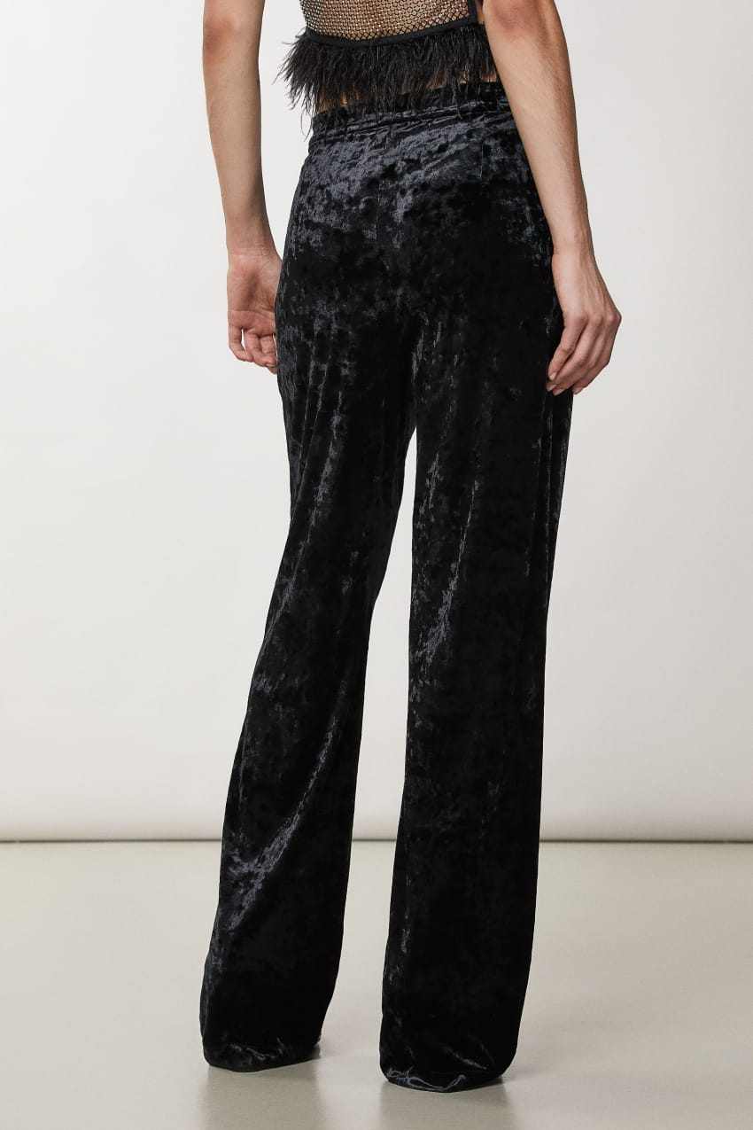 Patrizia Pepe Flowing Velvet Pants Fekete | SHJRA3428