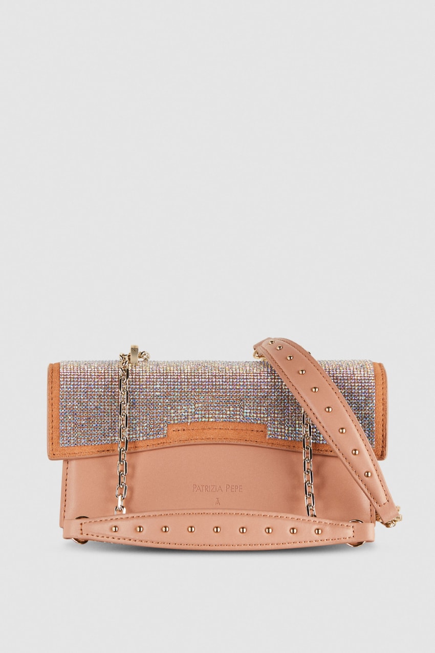 Patrizia Pepe Fly Bamby Shoulder Bag With Rhinestones Rózsaszín | GXOEI4391