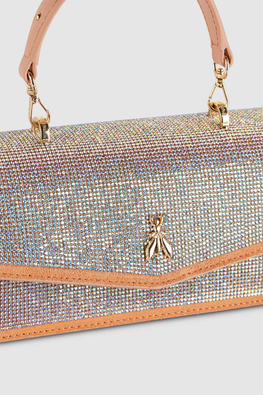 Patrizia Pepe Fly Bamby Shoulder Bag With Rhinestones Rózsaszín | GXOEI4391