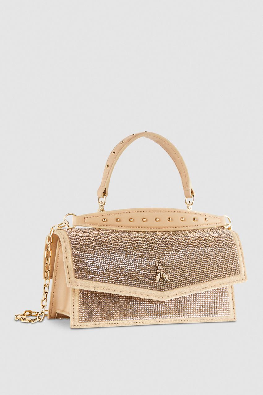 Patrizia Pepe Fly Bamby Shoulder Bag With Rhinestones Bézs | LADXQ8269