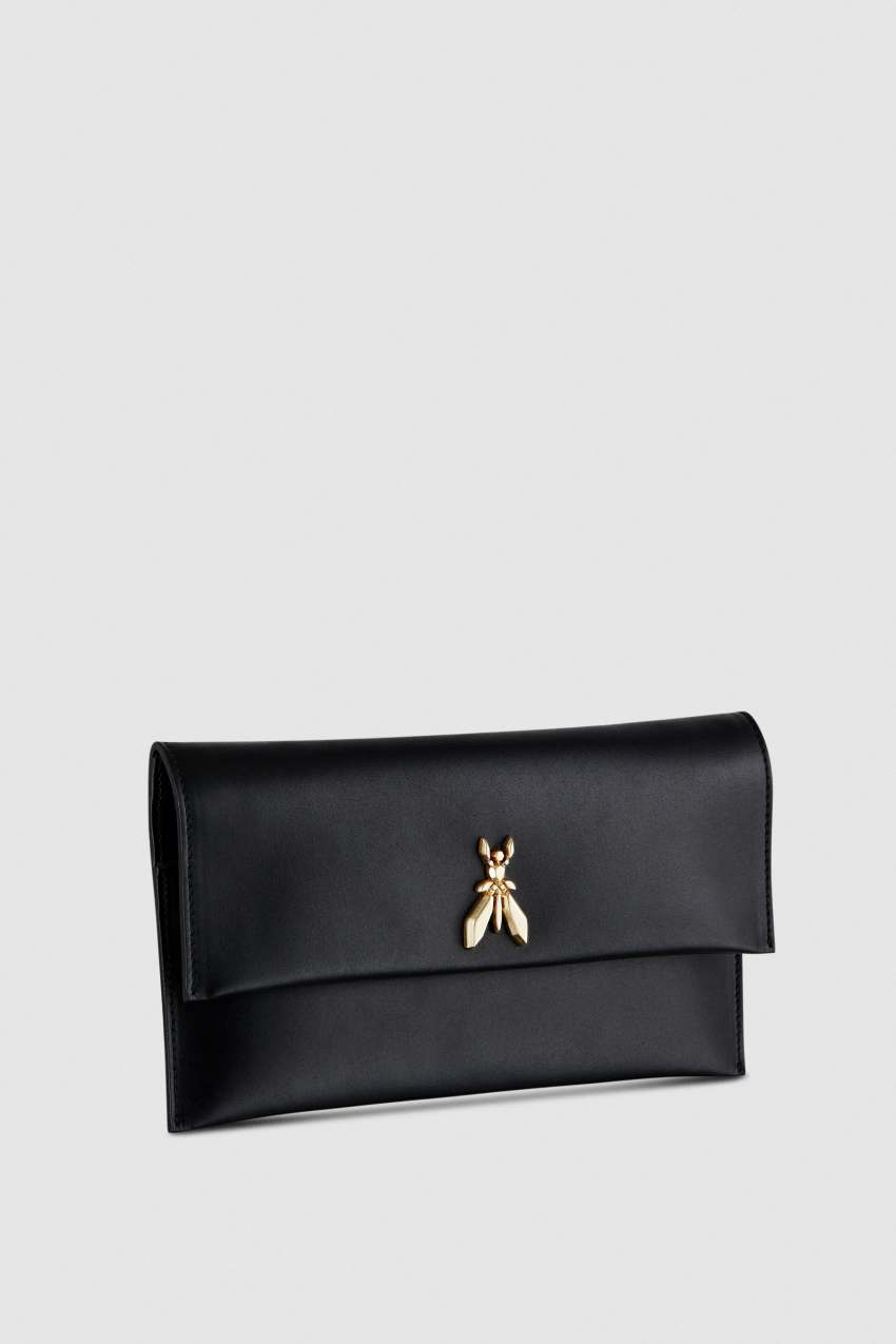 Patrizia Pepe Fly Leather Clutch Bag With Chain Fekete | BIAZX8503