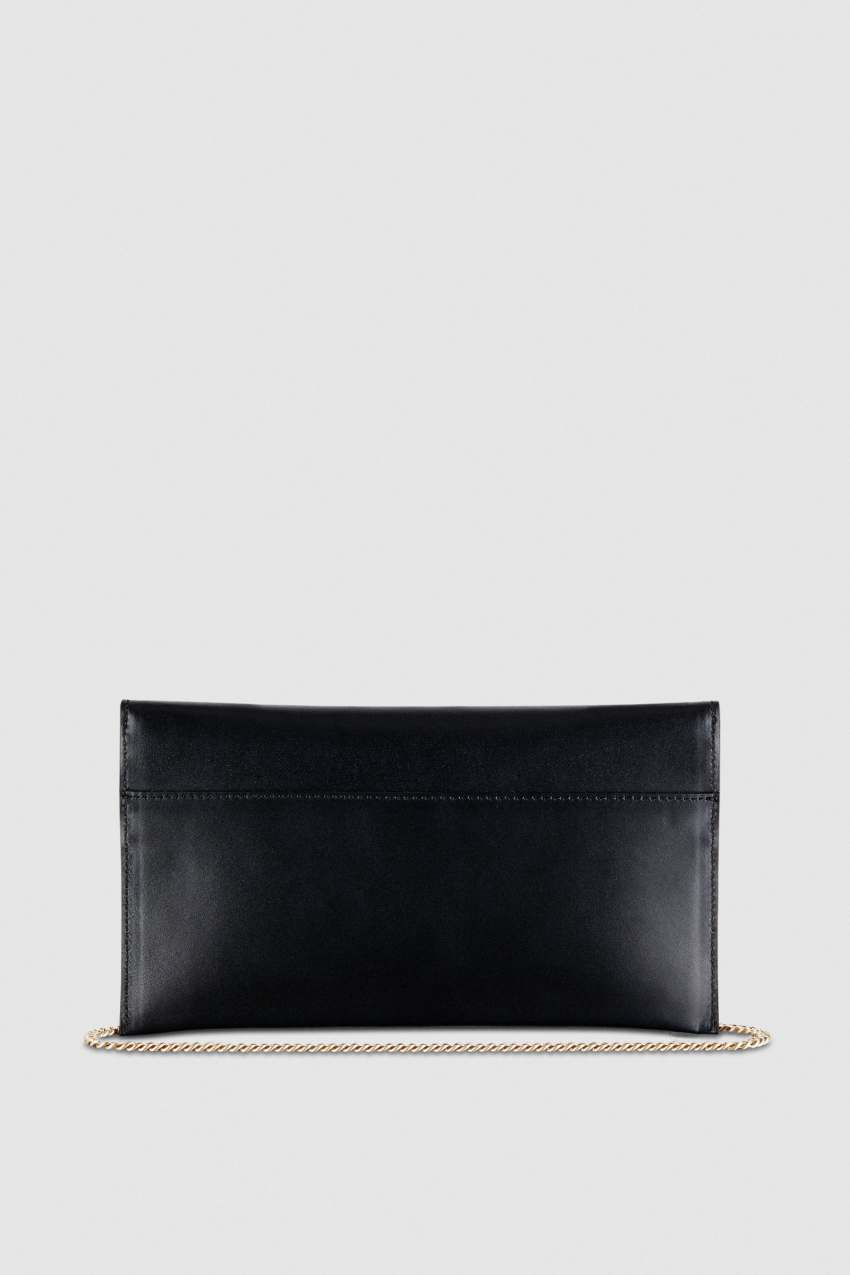 Patrizia Pepe Fly Leather Clutch Bag With Chain Fekete | BIAZX8503