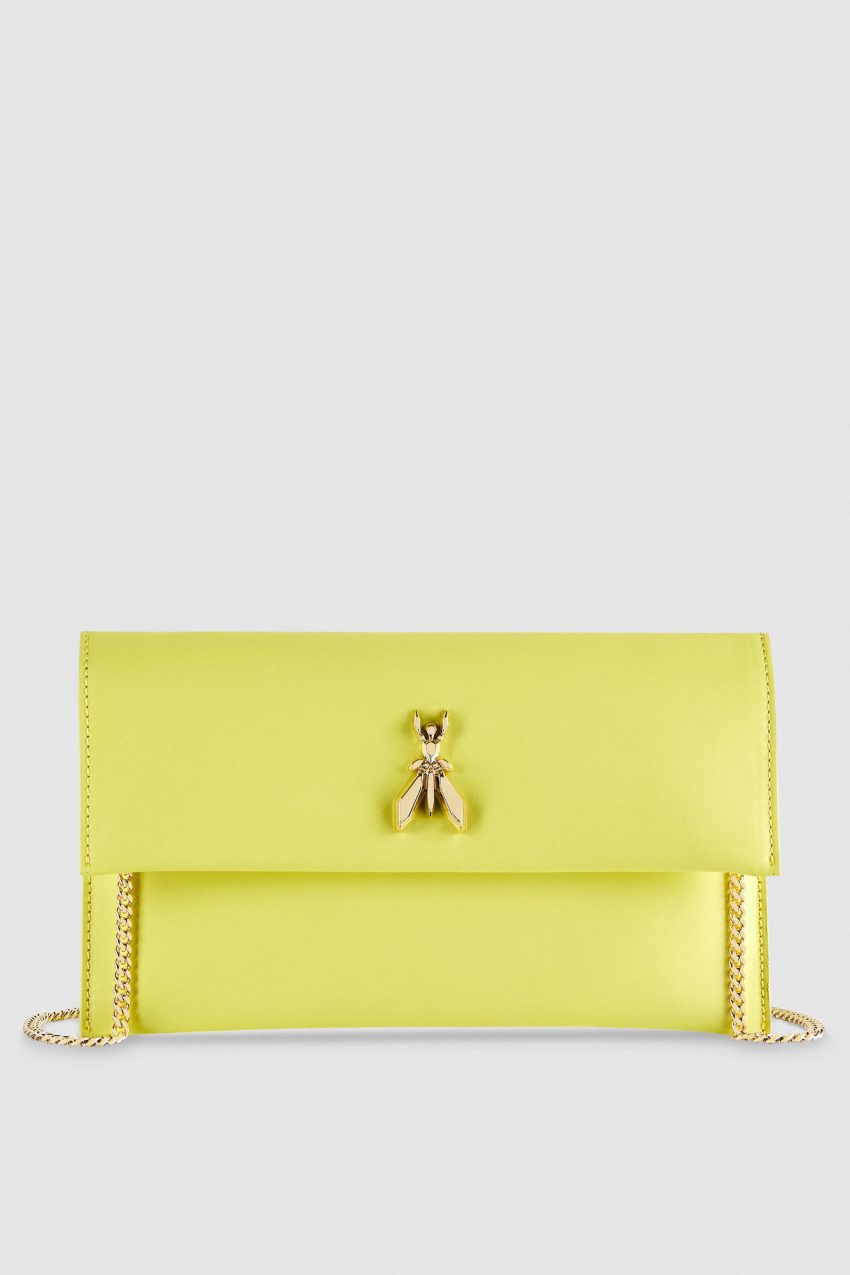 Patrizia Pepe Fly Leather Clutch Bag With Chain Sárga | CMQTW0834