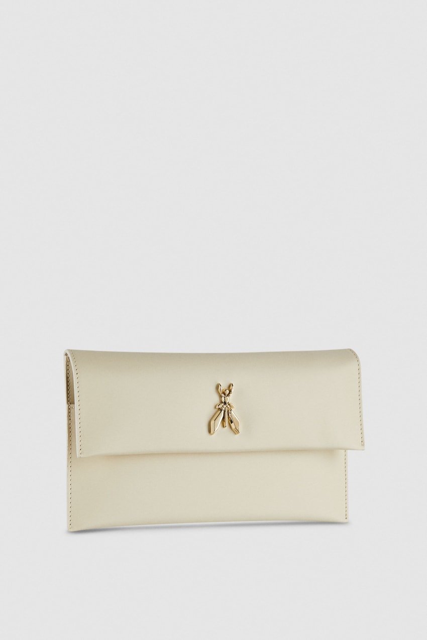 Patrizia Pepe Fly Leather Clutch Bag With Chain Bézs | MIEJU4257