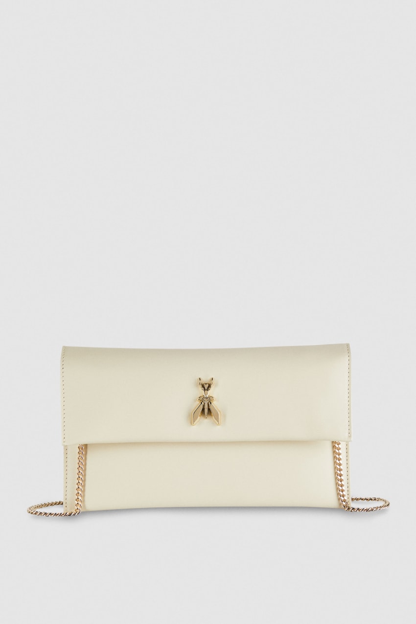 Patrizia Pepe Fly Leather Clutch Bag With Chain Bézs | MIEJU4257