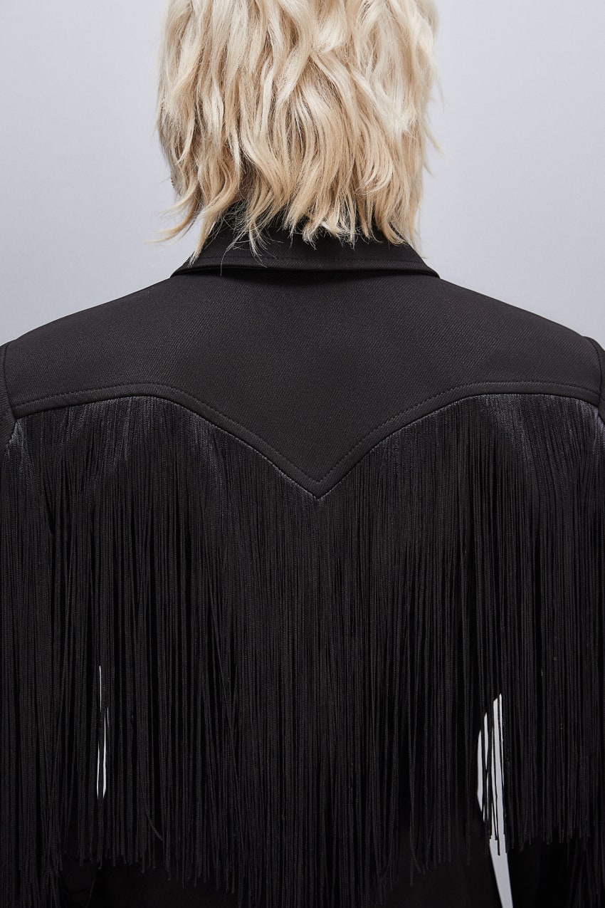 Patrizia Pepe Fringed Jacket Fekete | AGIOQ6154