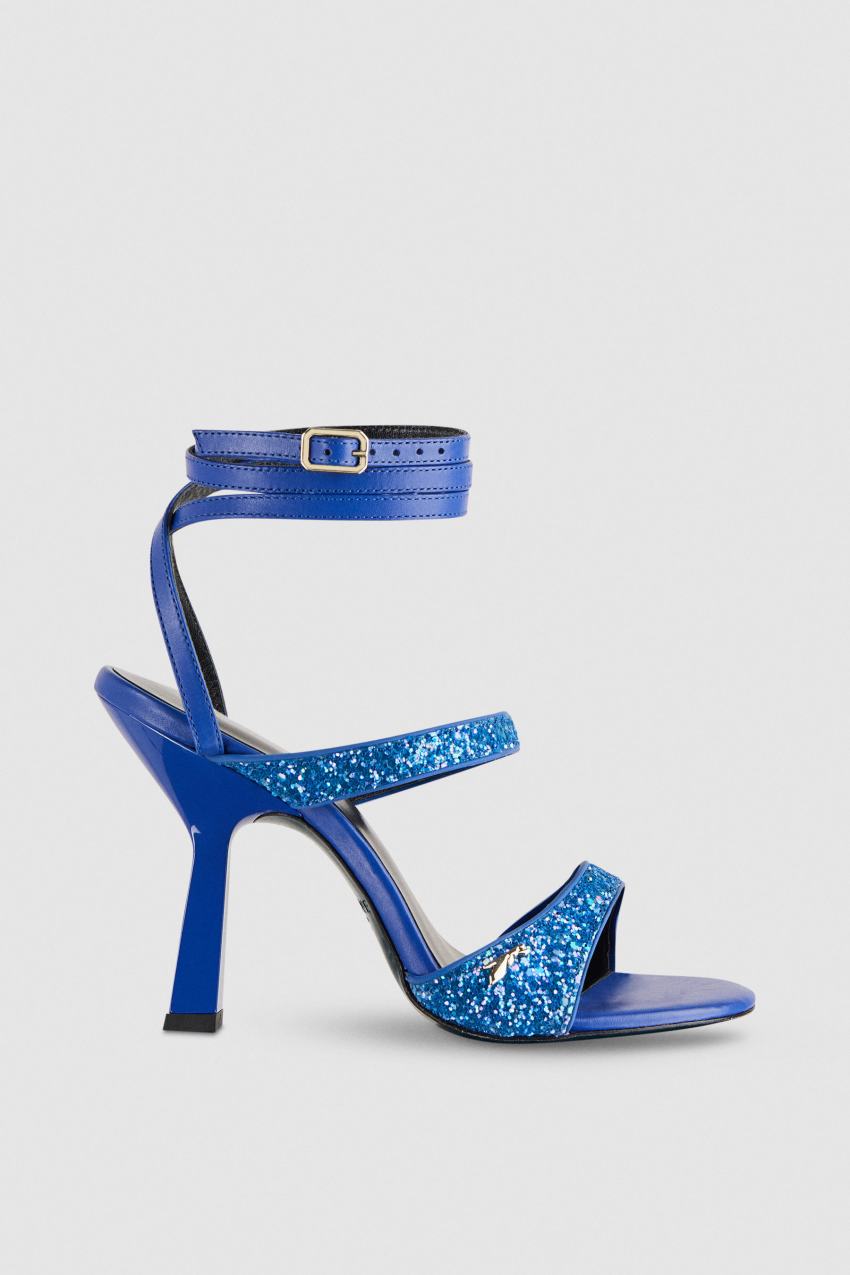 Patrizia Pepe Glitter-coated Fabric Heeled Sandal Kék | LQUNX6310