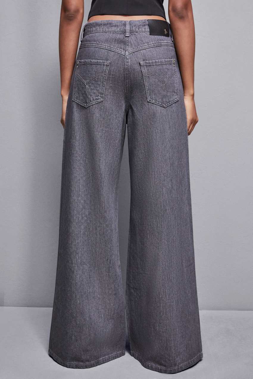 Patrizia Pepe Gray Wide Leg Low-waisted Jeans With Rhinestones Szürke | BORZP9647