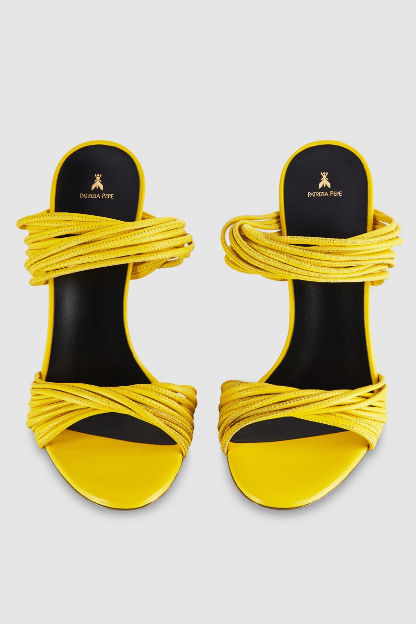 Patrizia Pepe Heeled Sandal In Smooth Leather With Gold-colored Mini Logo Sárga | OPDUA6280