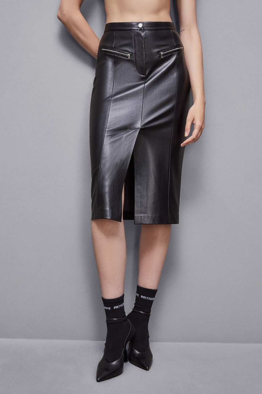 Patrizia Pepe High-waisted Midi Skirt In Faux Leather Fekete | RJEZL5613