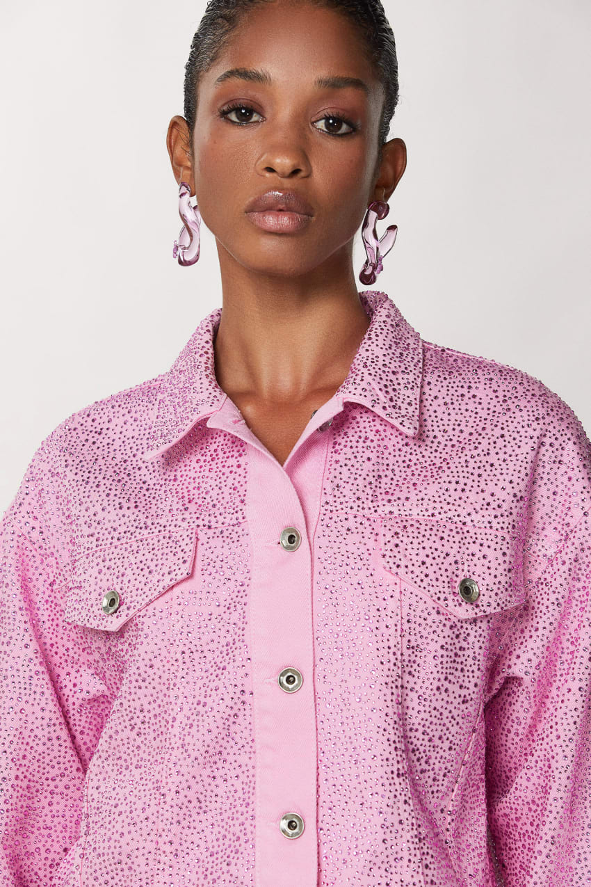 Patrizia Pepe Jeans Jacket With Rhinestones Rózsaszín | OAVFI4073