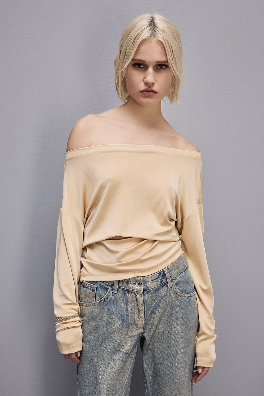 Patrizia Pepe Jersey Dropped Shoulder Sweater Bézs | GDWRK7531