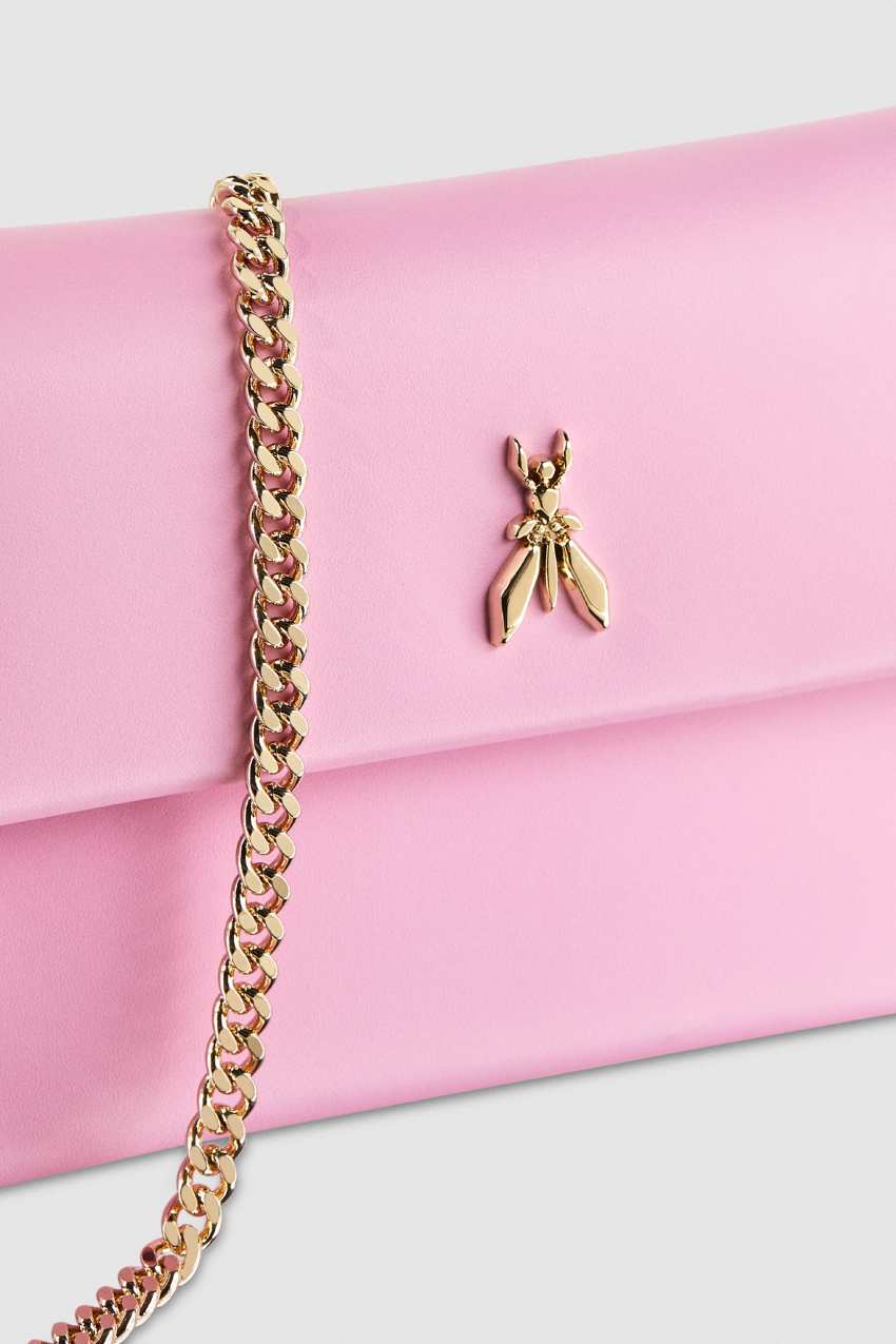 Patrizia Pepe Leather Clutch Bag With Chain Shoulder Strap Rózsaszín | OCXMN4780