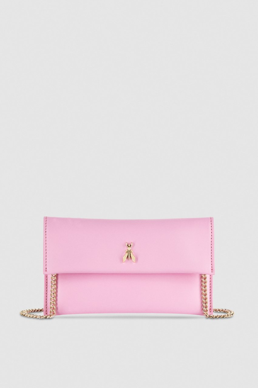 Patrizia Pepe Leather Clutch Bag With Chain Shoulder Strap Rózsaszín | OCXMN4780