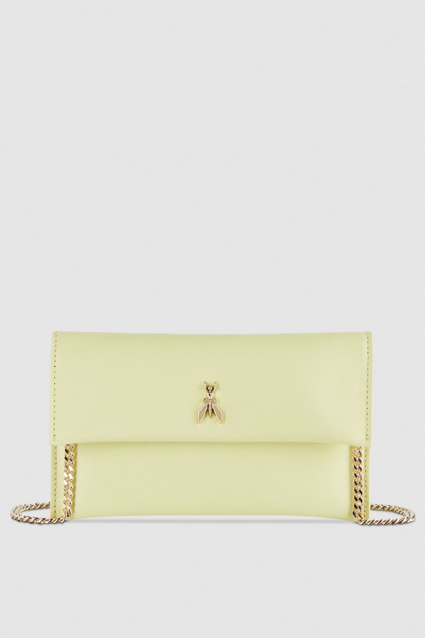 Patrizia Pepe Leather Clutch Bag With Chain Shoulder Strap Sárga | XKDBP9341