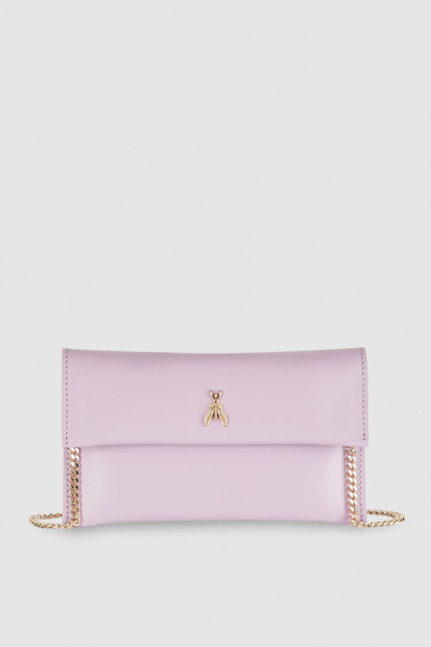 Patrizia Pepe Leather Clutch Bag With Chain Shoulder Strap Lila | DWQMC4120