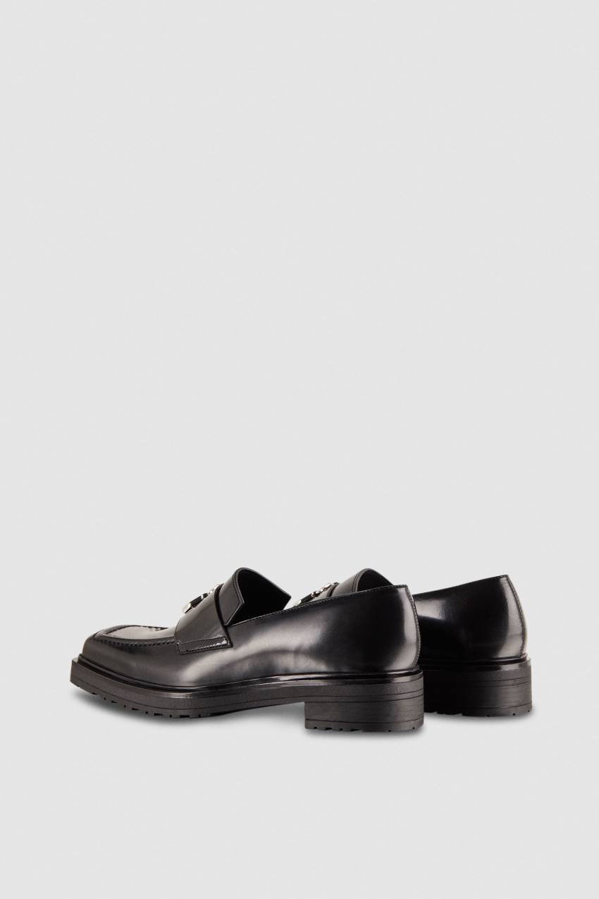 Patrizia Pepe Leather Square Toe Moccasins Fekete | PHNYF0712