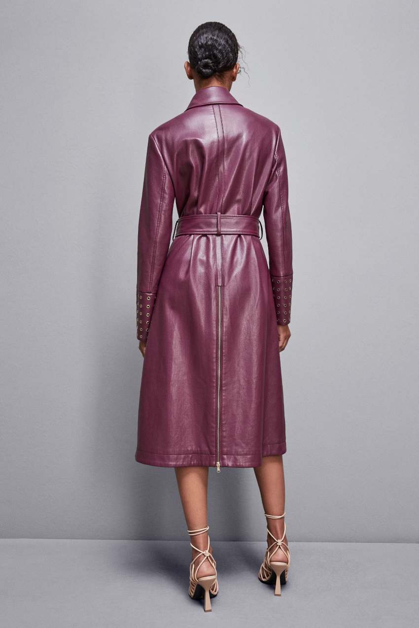 Patrizia Pepe Long Faux Leather Trench Coat With Zipper Lila | KAHWG4375