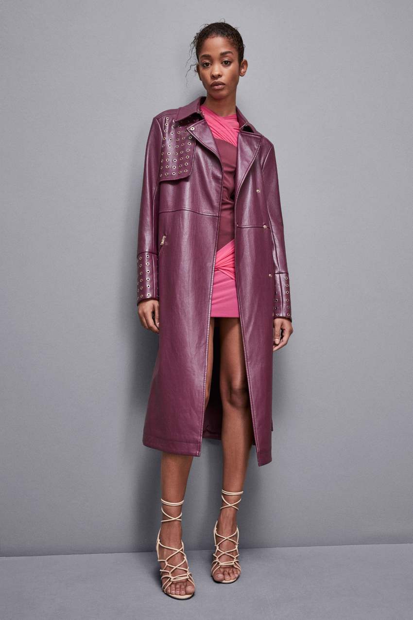 Patrizia Pepe Long Faux Leather Trench Coat With Zipper Lila | KAHWG4375