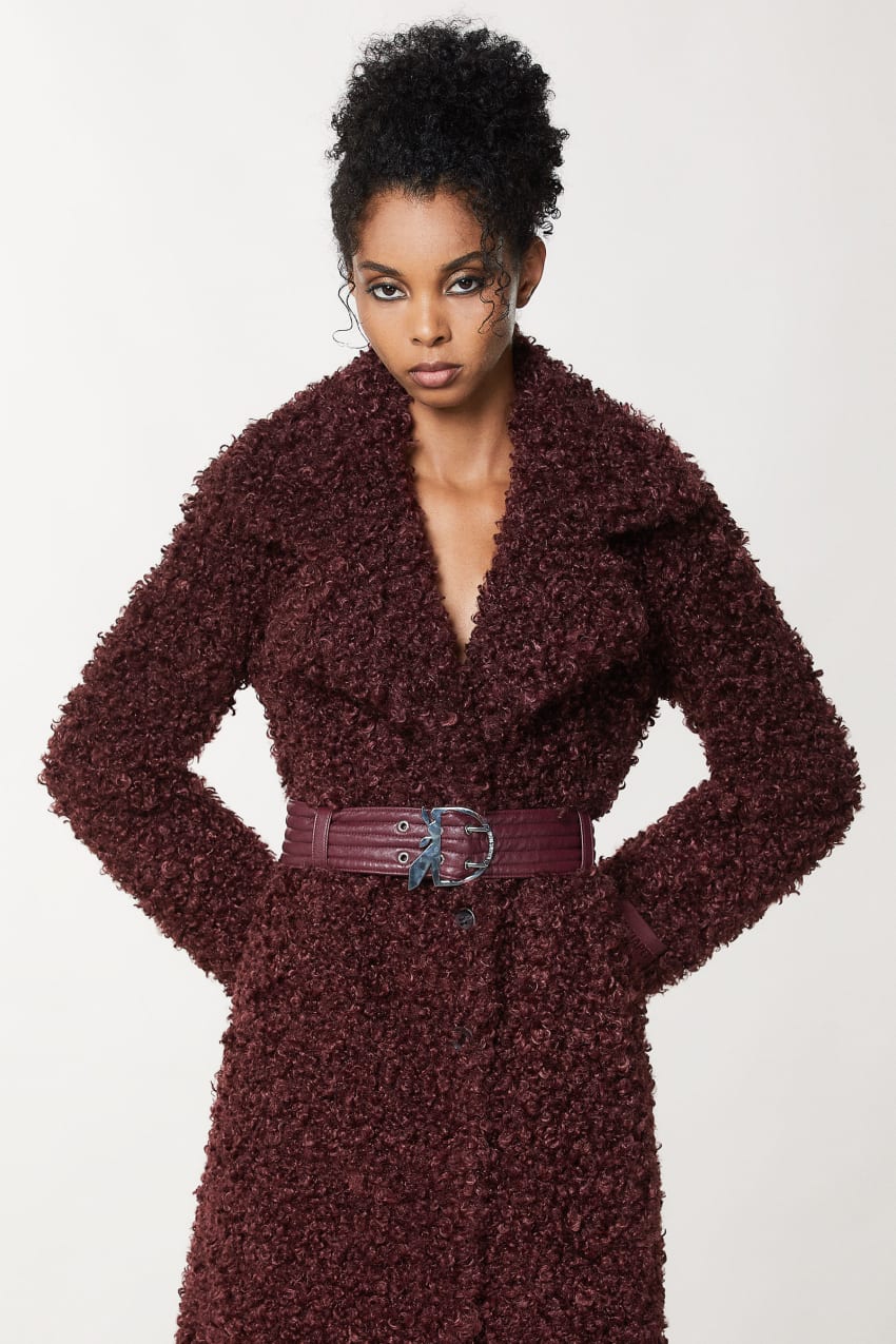 Patrizia Pepe Long Fluffy Coat With Belt Lila | UITAY2963