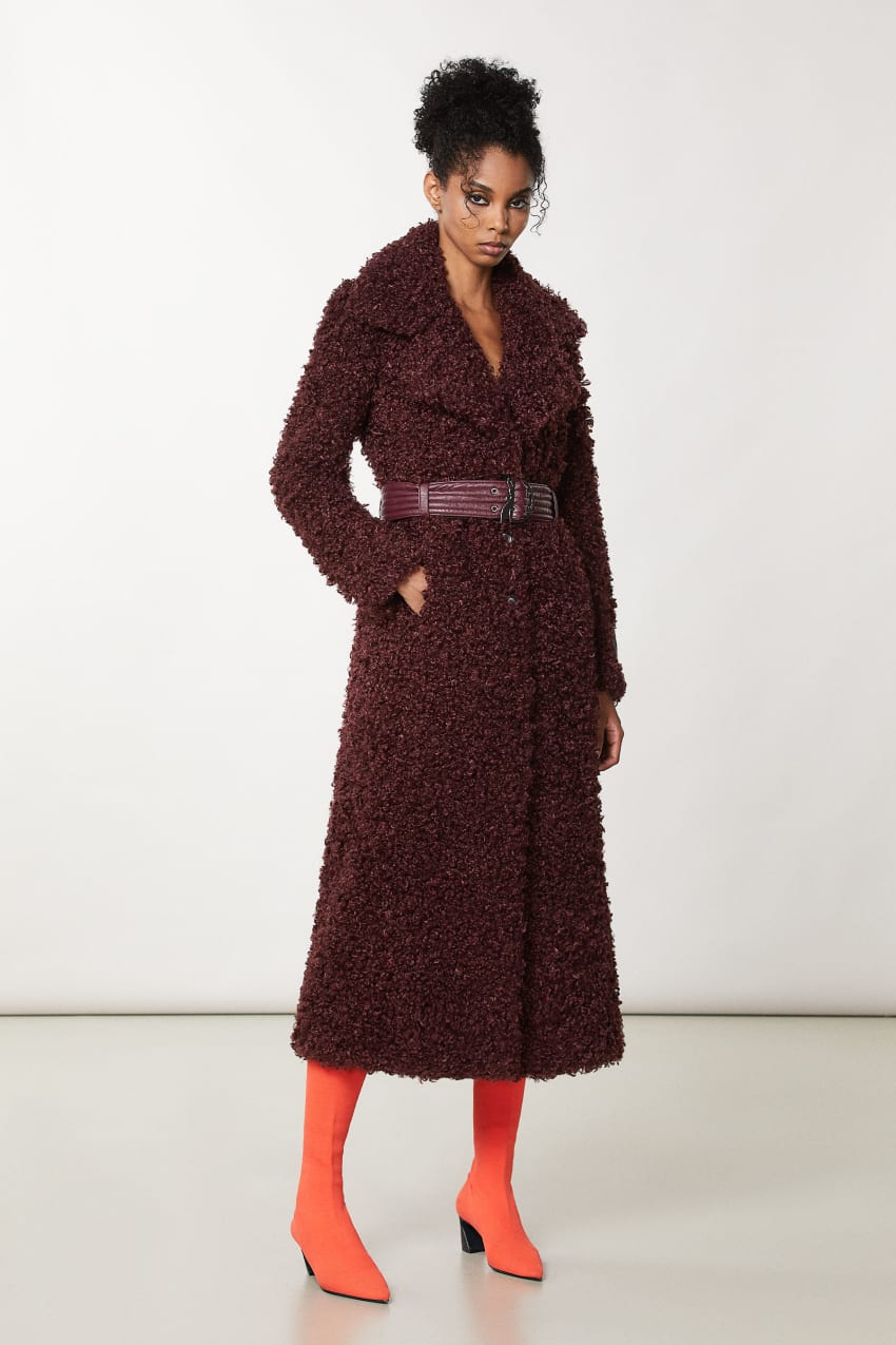 Patrizia Pepe Long Fluffy Coat With Belt Lila | UITAY2963