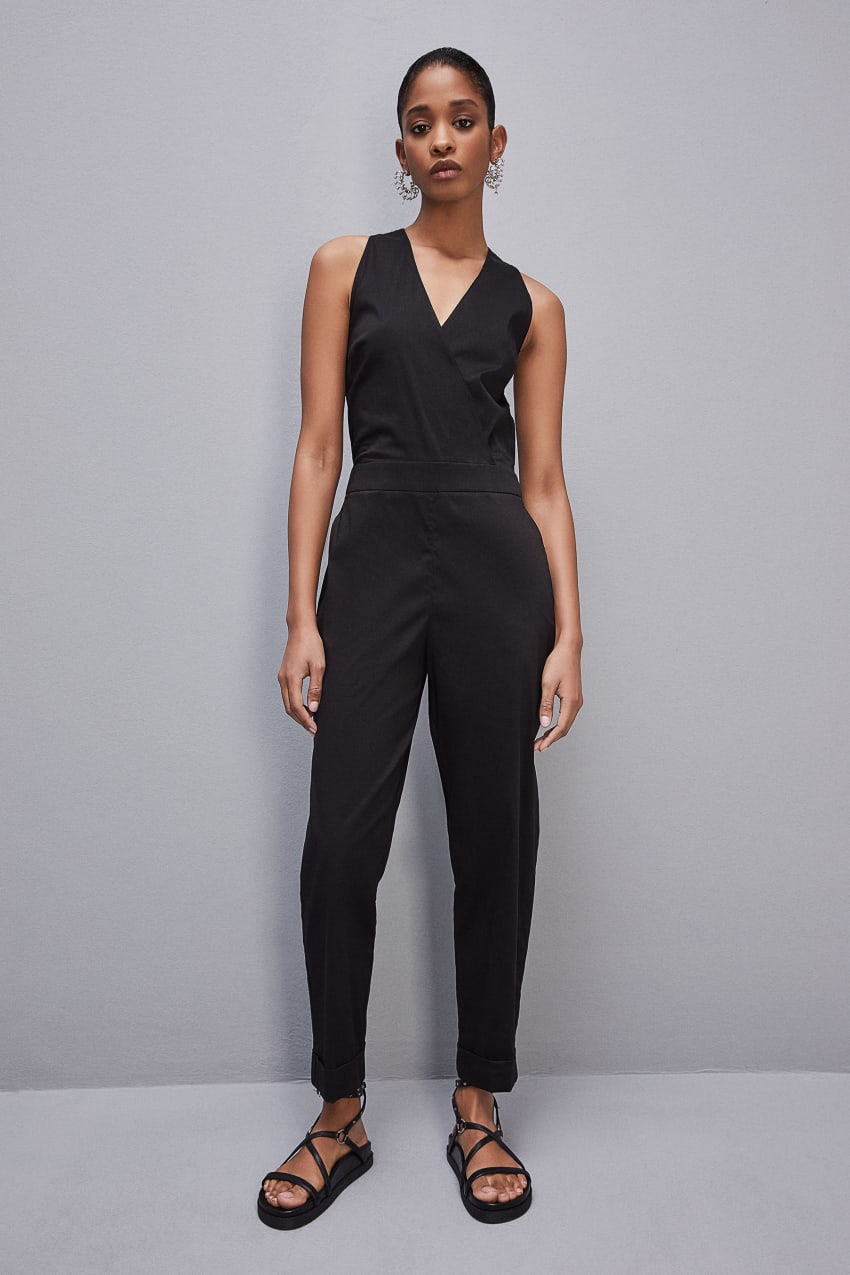 Patrizia Pepe Long Jumpsuit In Stretch Cotton-blend Poplin Fekete | HWIPL8073