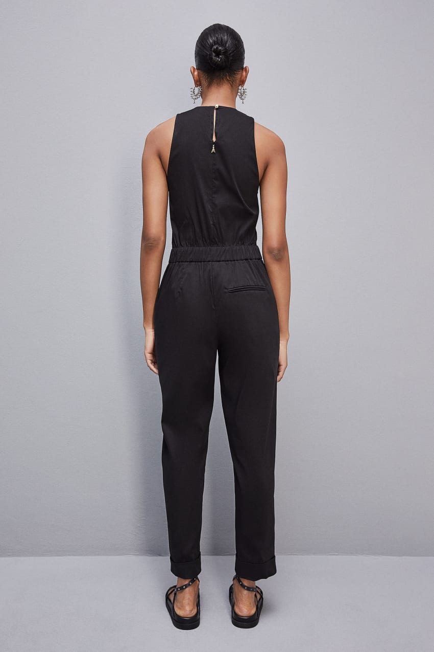 Patrizia Pepe Long Jumpsuit In Stretch Cotton-blend Poplin Fekete | HWIPL8073