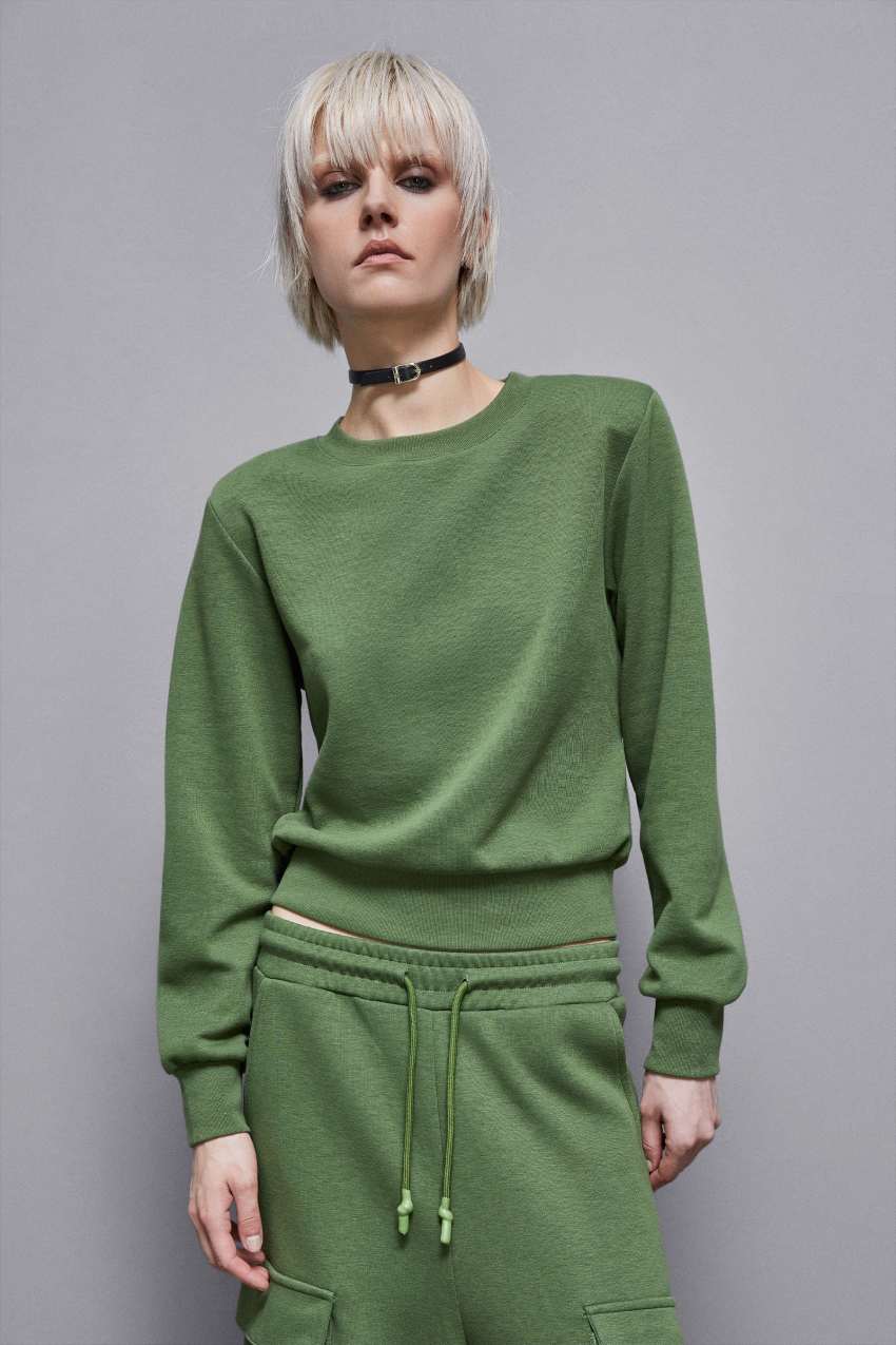 Patrizia Pepe Long-sleeved Cotton Sweatshirt Zöld | JVNKM2513