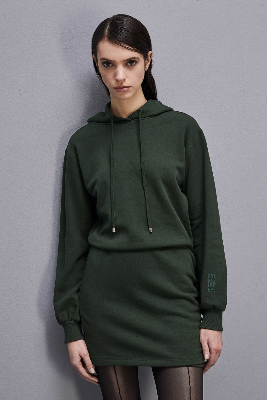 Patrizia Pepe Long-sleeved Fleece Dress Zöld | WDEGS3217