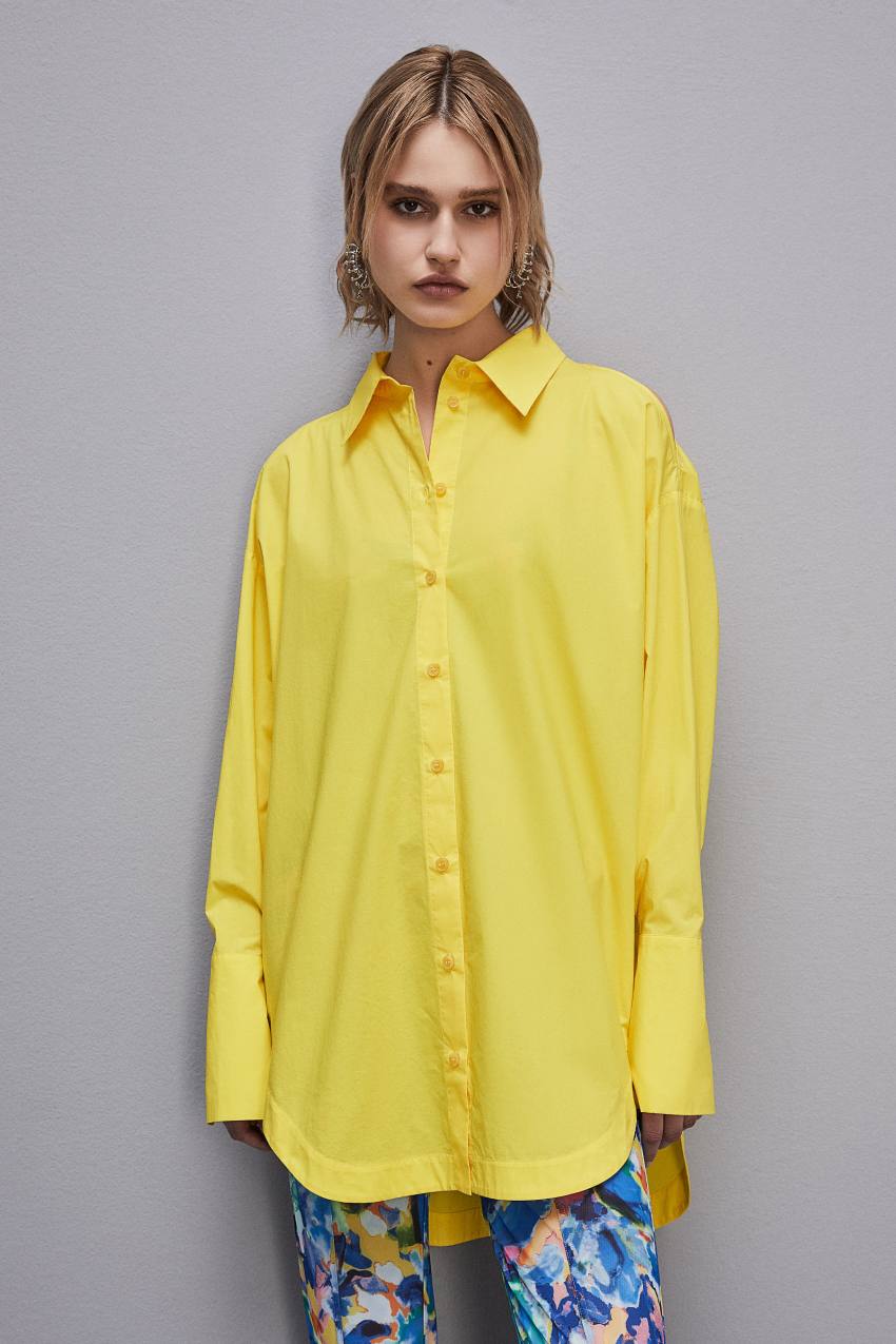 Patrizia Pepe Long-sleeved Oversized Cotton Shirt Sárga | MJUBR9542