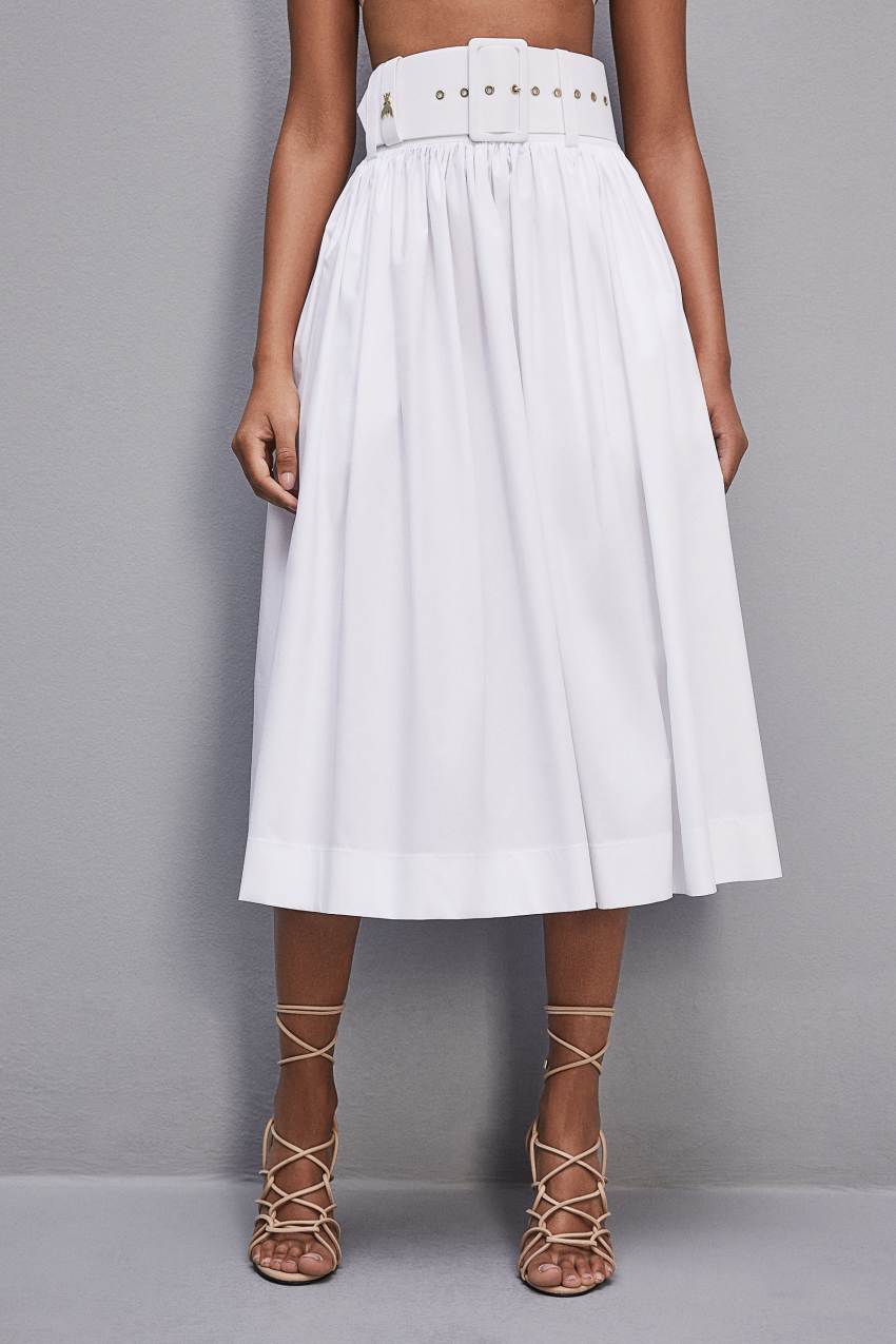 Patrizia Pepe Midi Flared Skirt With Belt Fehér | CBKVJ0728