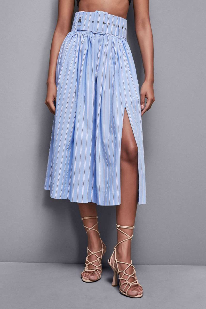 Patrizia Pepe Midi Flared Skirt With Belt Világos Kék | FPHWY3074