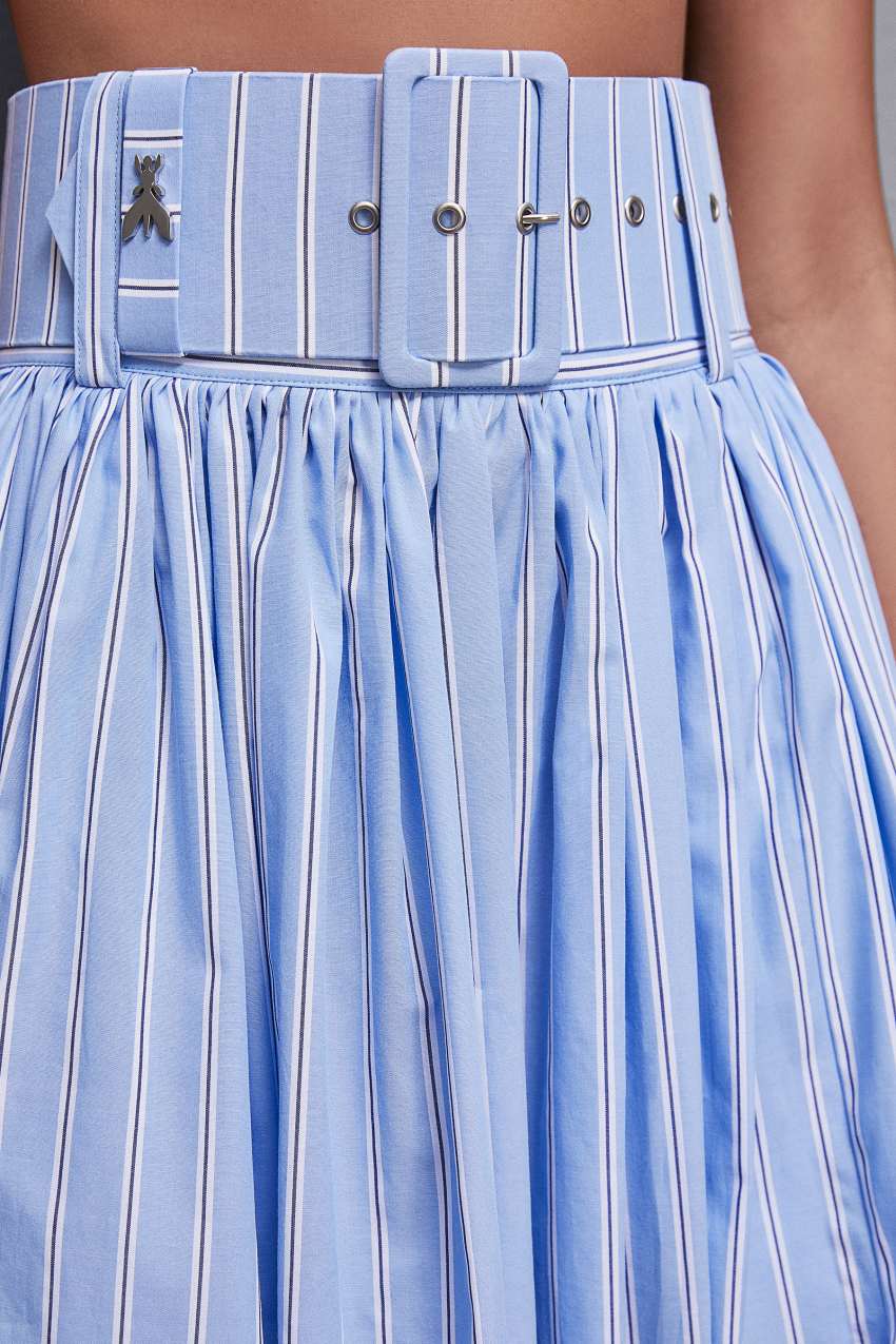 Patrizia Pepe Midi Flared Skirt With Belt Világos Kék | FPHWY3074