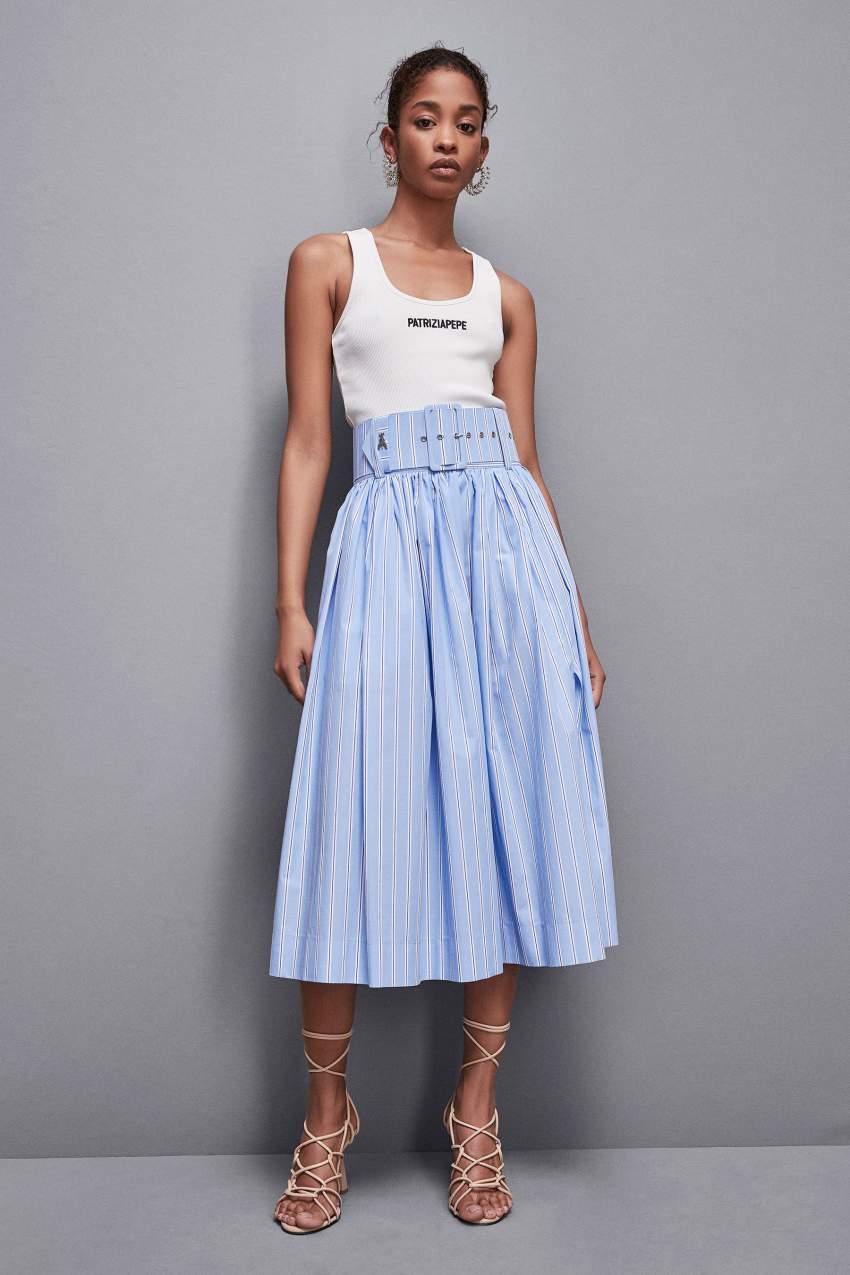 Patrizia Pepe Midi Flared Skirt With Belt Világos Kék | FPHWY3074