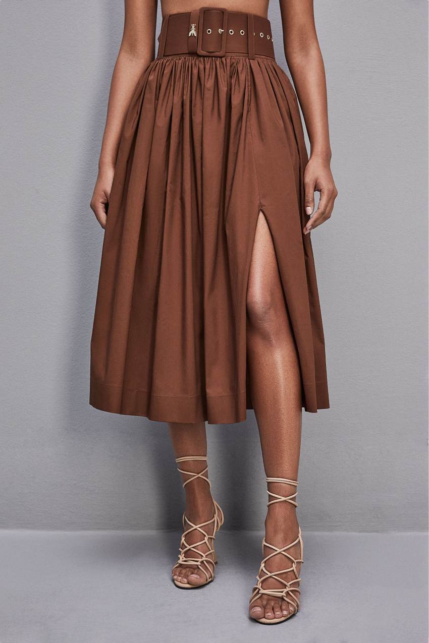 Patrizia Pepe Midi Flared Skirt With Belt Barna | LKBCA1685