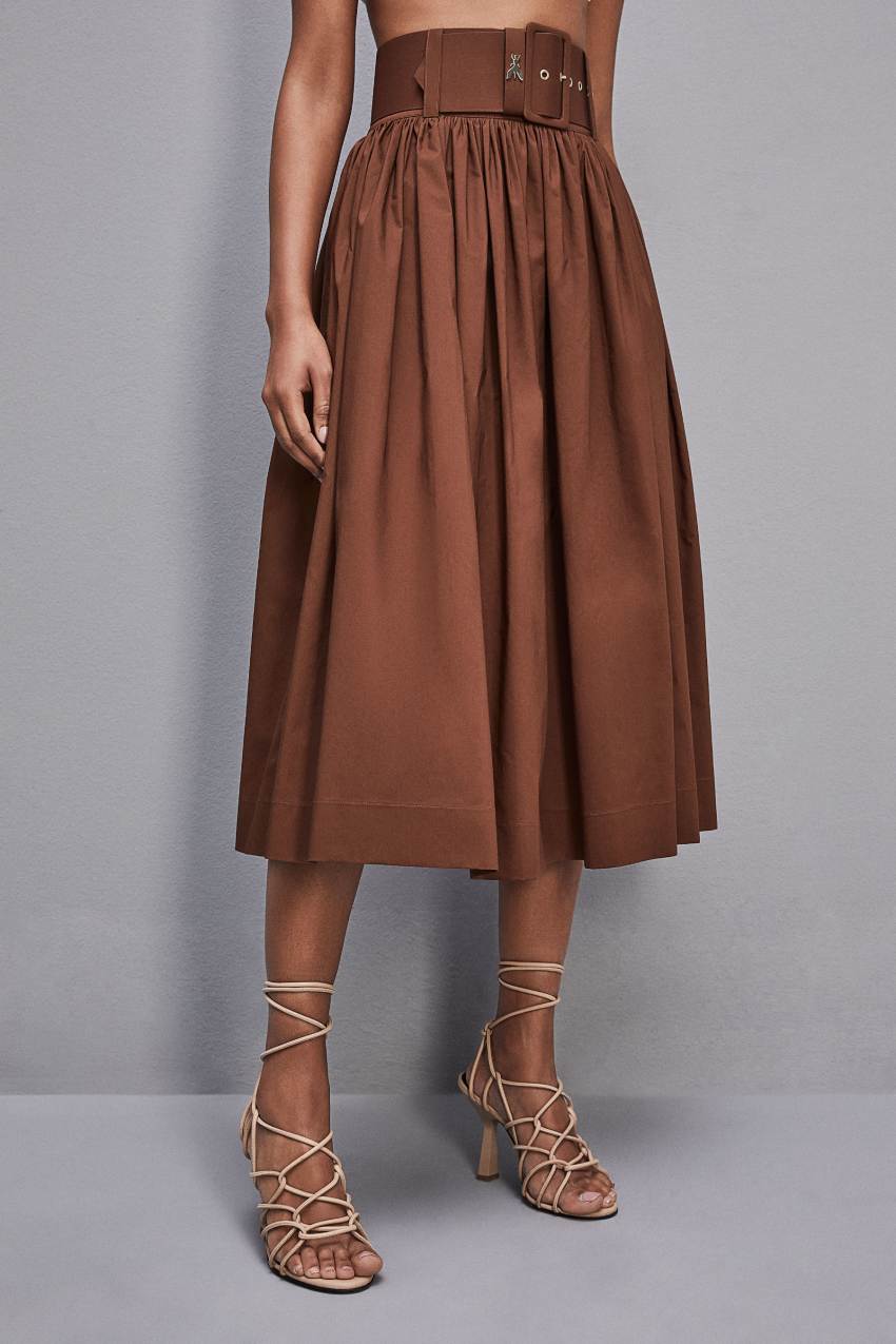 Patrizia Pepe Midi Flared Skirt With Belt Barna | LKBCA1685