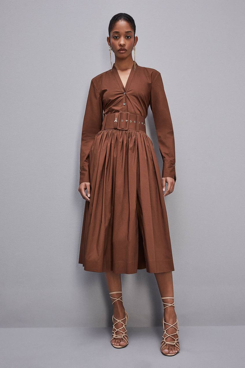 Patrizia Pepe Midi Flared Skirt With Belt Barna | LKBCA1685