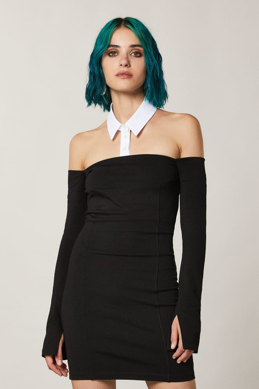 Patrizia Pepe Mini Sheath Dress With Collar Fekete | ZNAST1283