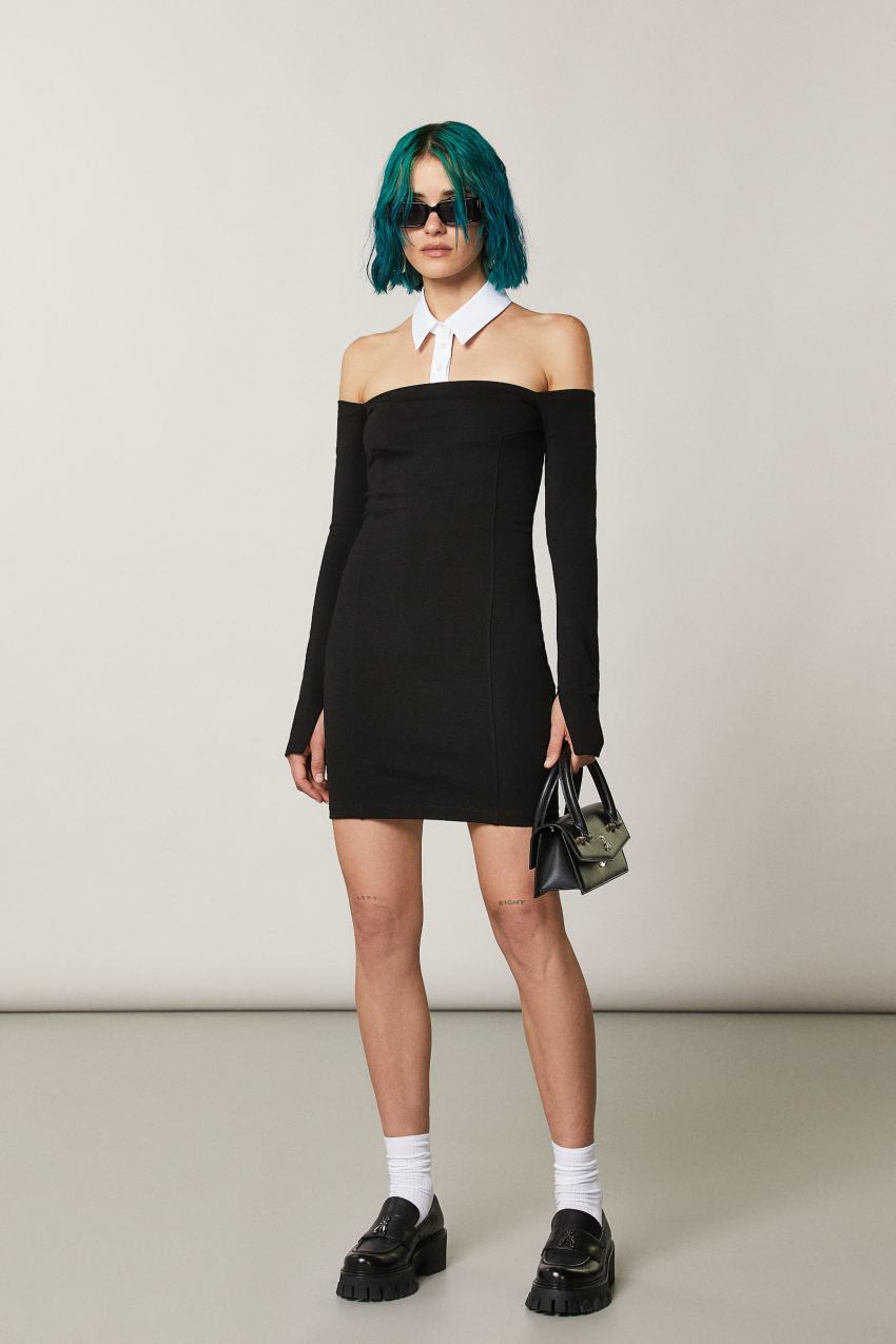 Patrizia Pepe Mini Sheath Dress With Collar Fekete | ZNAST1283